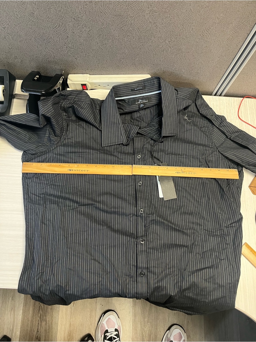 Mens Marc Anthony Slim Fit long sleeve black stripe button down shirt XXL